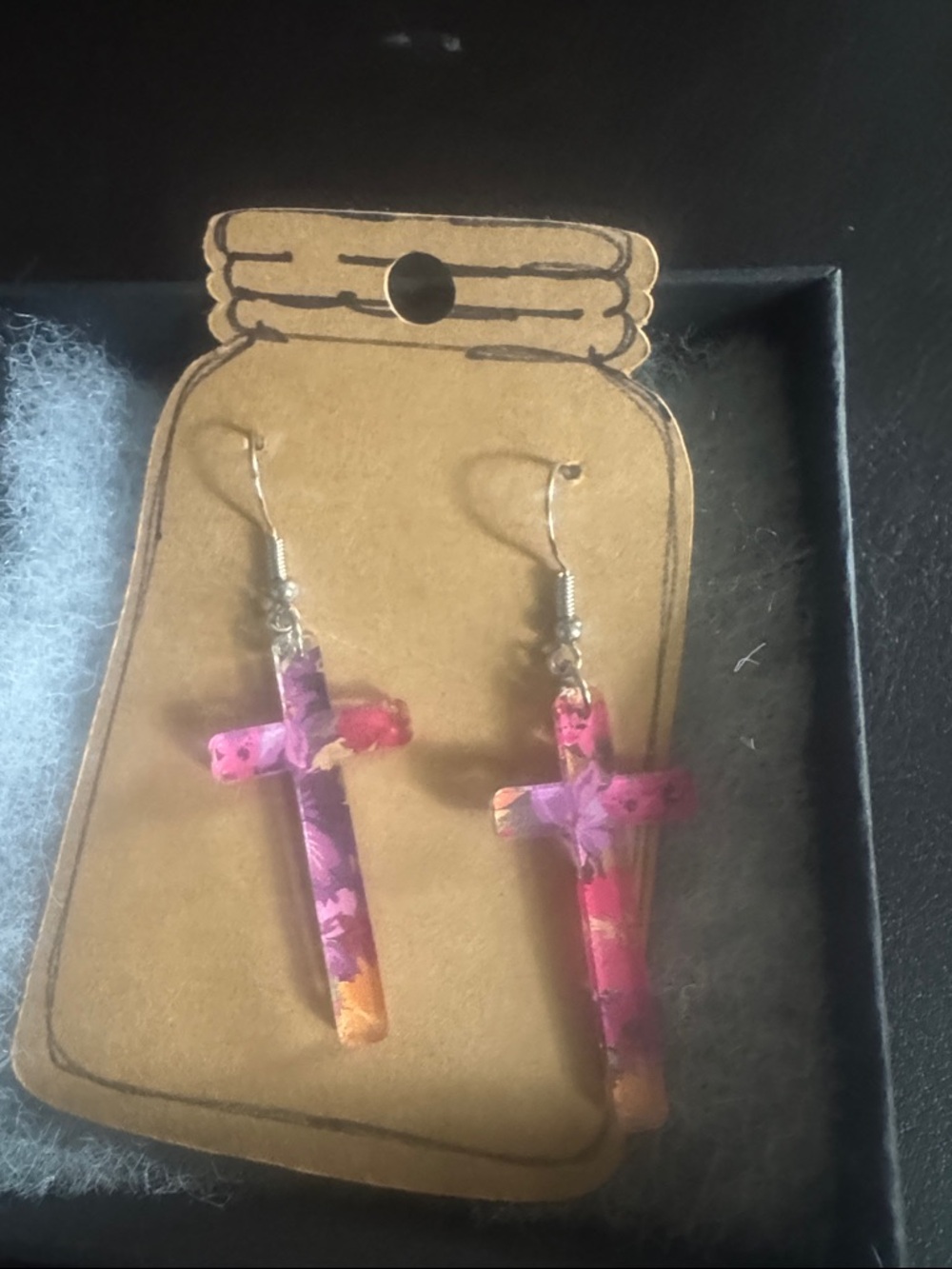 Women’s Pink Cross Dangle Earrings so beautiful when the light shines thru